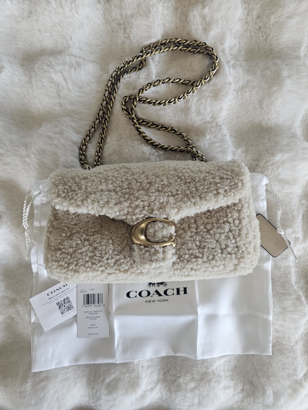 Coach Tabby 20 Shearling Turnlock Shoulder Bag in Cream